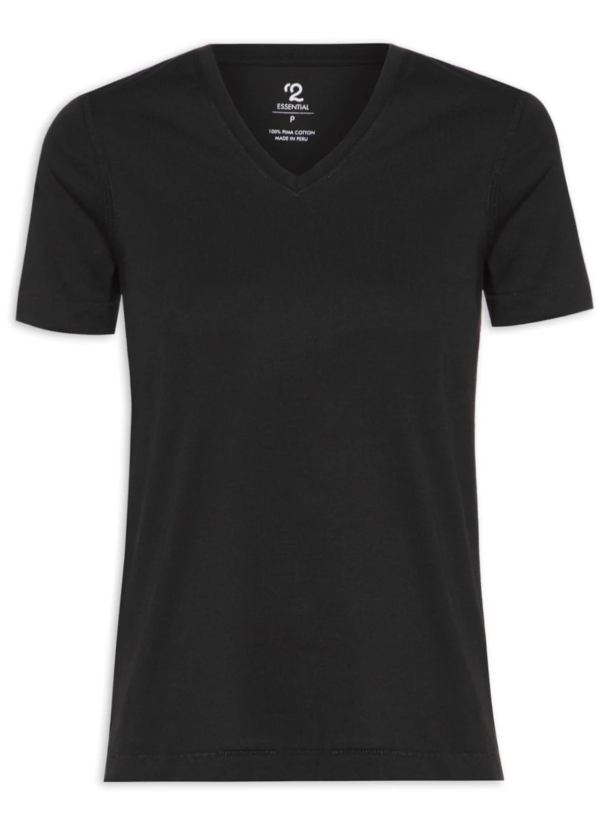 Camiseta Feminina Pima Manga Curta Decote V - Preto