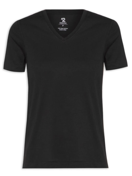 Camiseta Feminina Pima Manga Curta Decote V - Preto