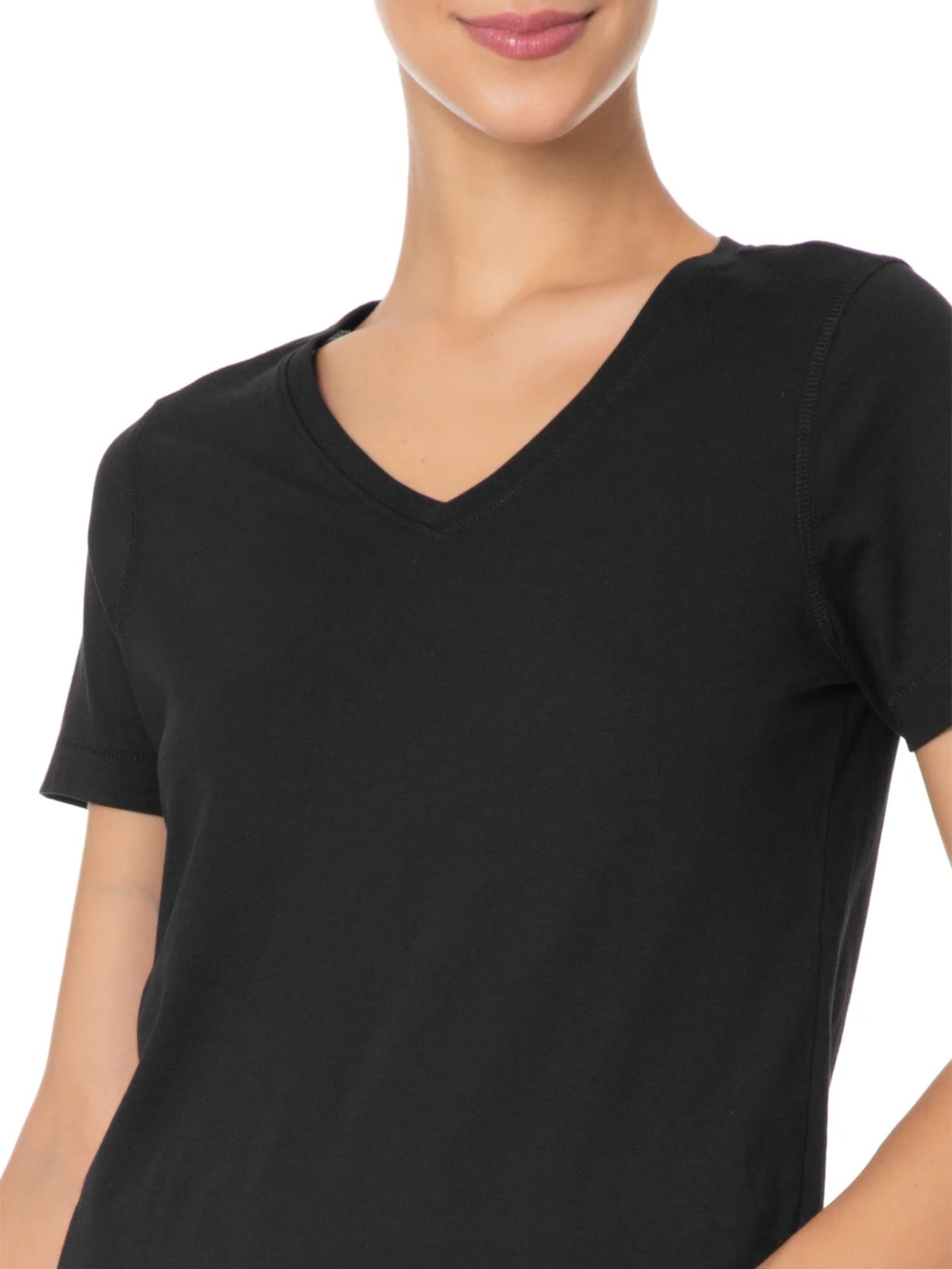 Camiseta Feminina Pima Manga Curta Decote V Preto '2Essential