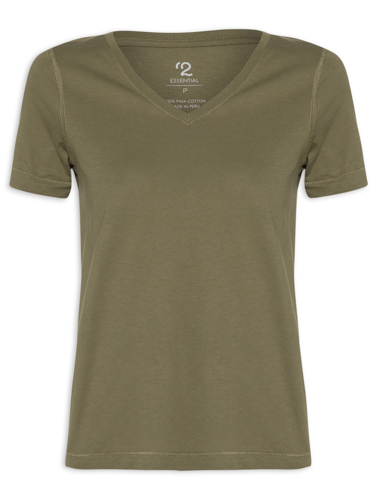 Camiseta Feminina Pima Manga Curta Decote V - Verde