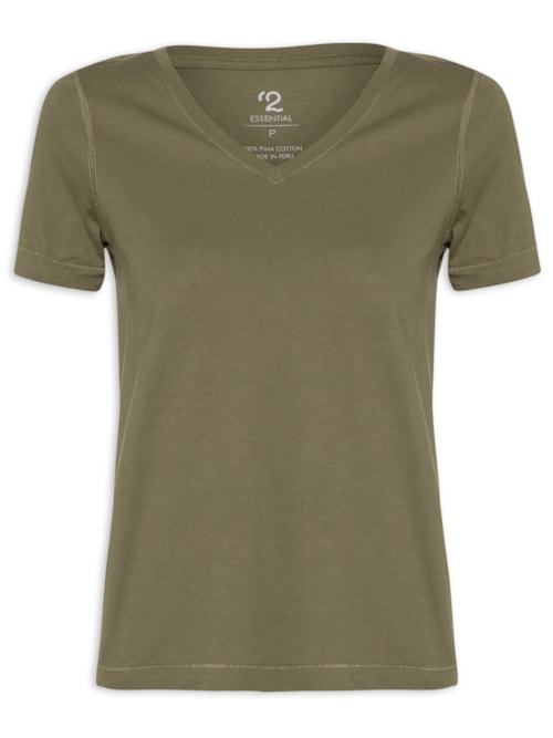 Camiseta Feminina Pima Manga Curta Decote V - Verde