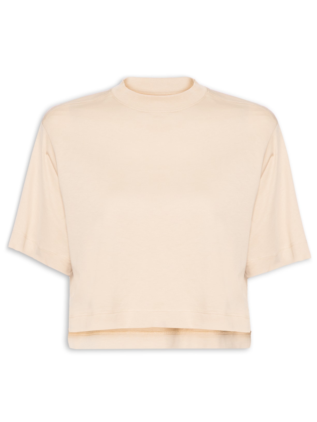 Camiseta Feminina Pima Manga Curta Gola Alta - Bege