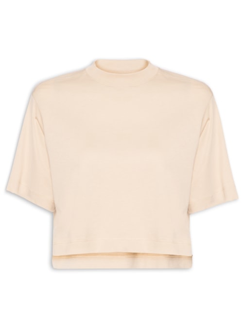 Camiseta Feminina Pima Manga Curta Gola Alta - Bege