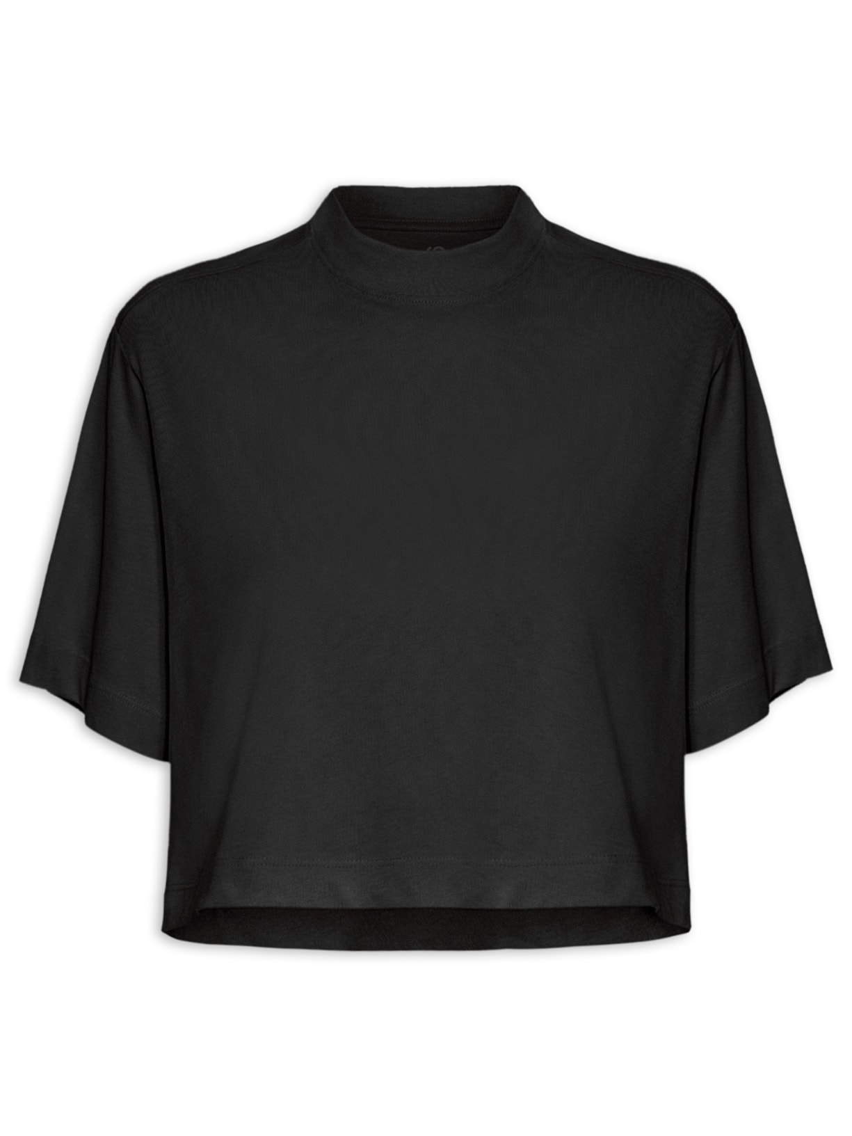 Camiseta Feminina Pima Manga Curta Gola Alta - Preto