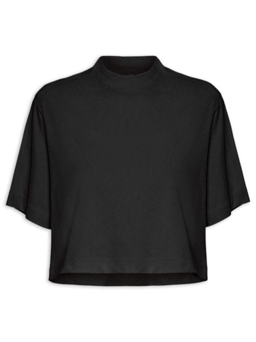 Camiseta Feminina Pima Manga Curta Gola Alta - Preto