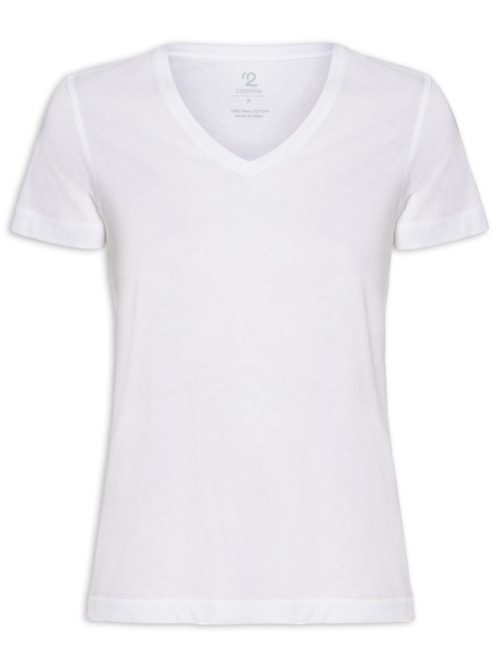 Camiseta Feminina Pima Manga Curta Gola V - Branco