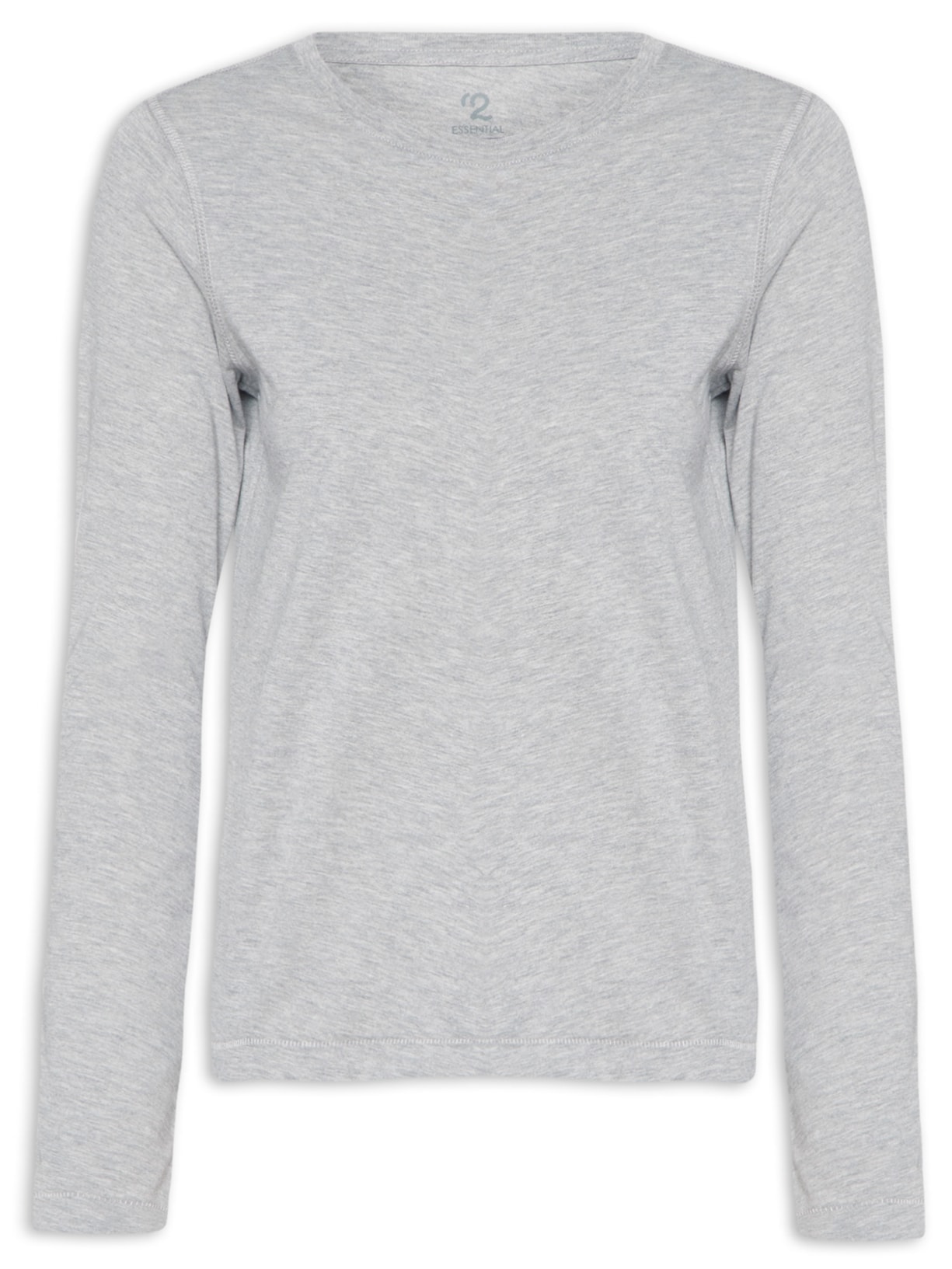 Camiseta Feminina Pima Manga Longa Decote Redondo - Cinza