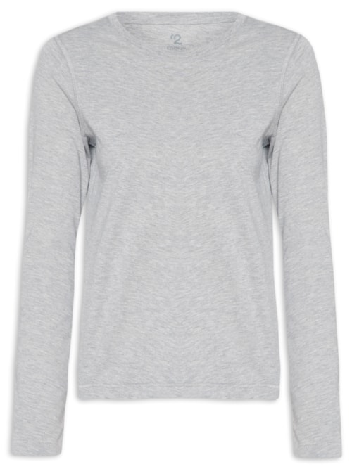 Camiseta Feminina Pima Manga Longa Decote Redondo - Cinza