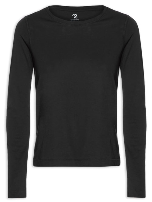 Camiseta Feminina Pima Manga Longa Decote Redondo - Preto