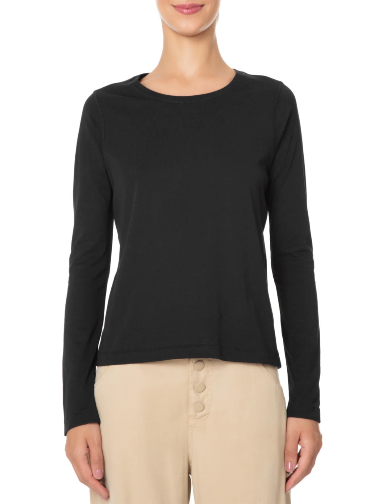 Camiseta Feminina Pima Manga Longa Decote Redondo Preto '2Essential