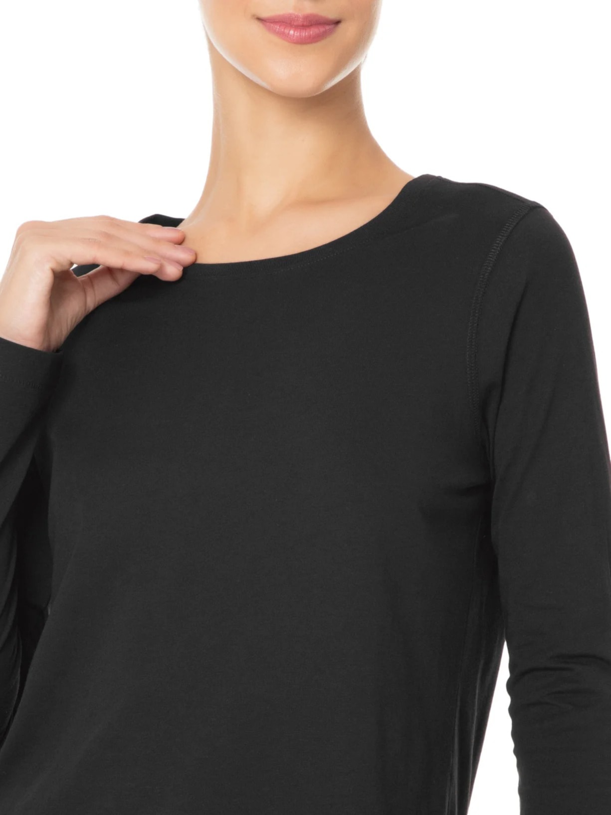 Camiseta Feminina Pima Manga Longa Decote Redondo Preto '2Essential