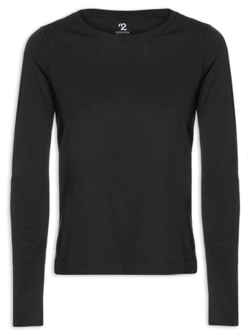 Camiseta Feminina Pima Manga Longa Decote Redondo - Preto