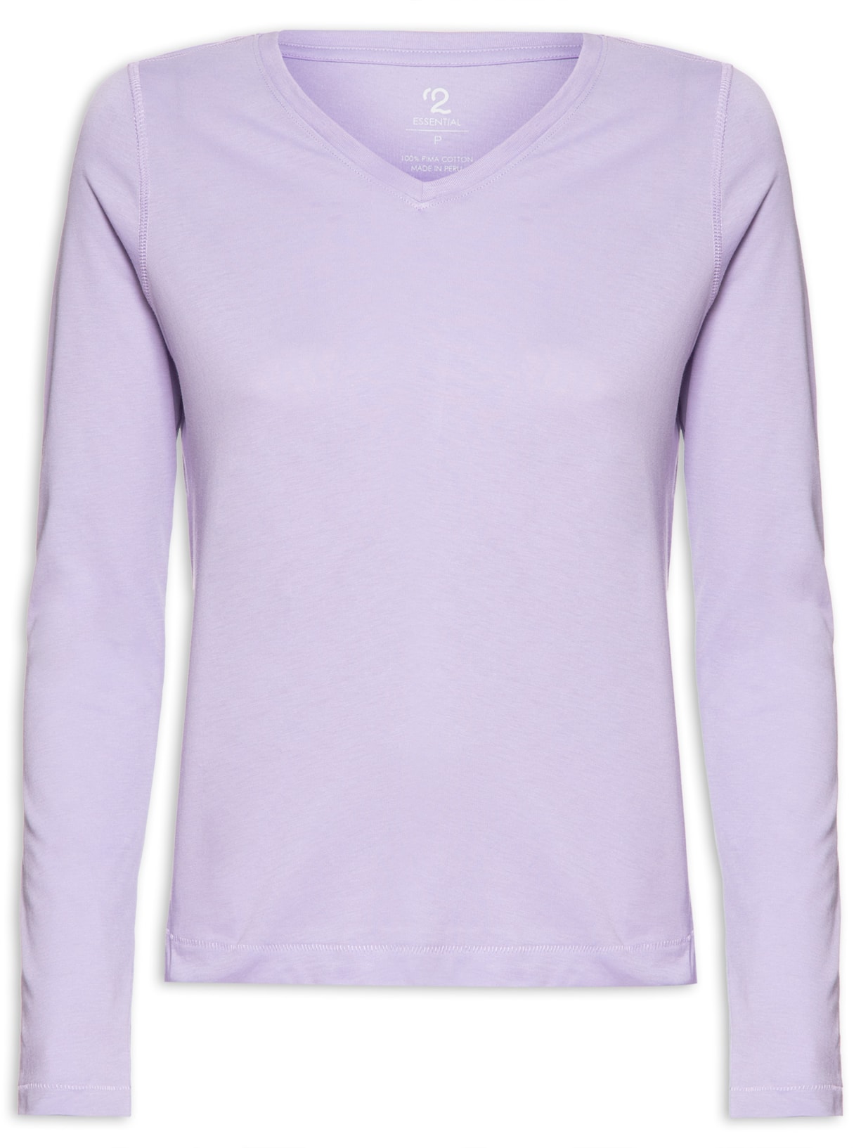 Camiseta Feminina Pima Manga Longa Decote V - Lilás