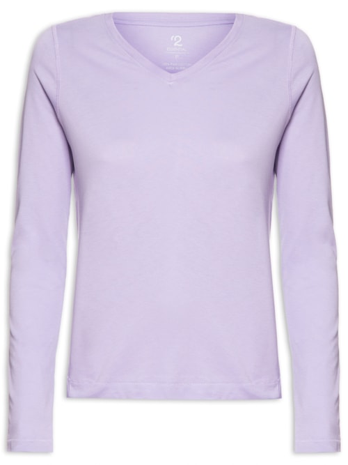 Camiseta Feminina Pima Manga Longa Decote V - Lilás