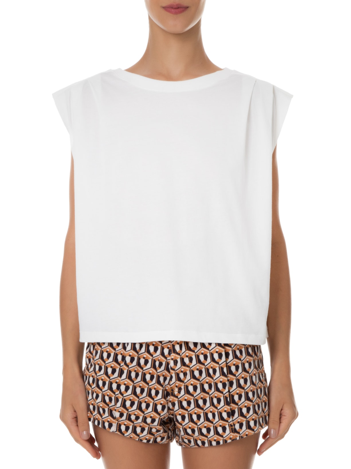 Camiseta Feminina Pregas Ombro Off White Farm