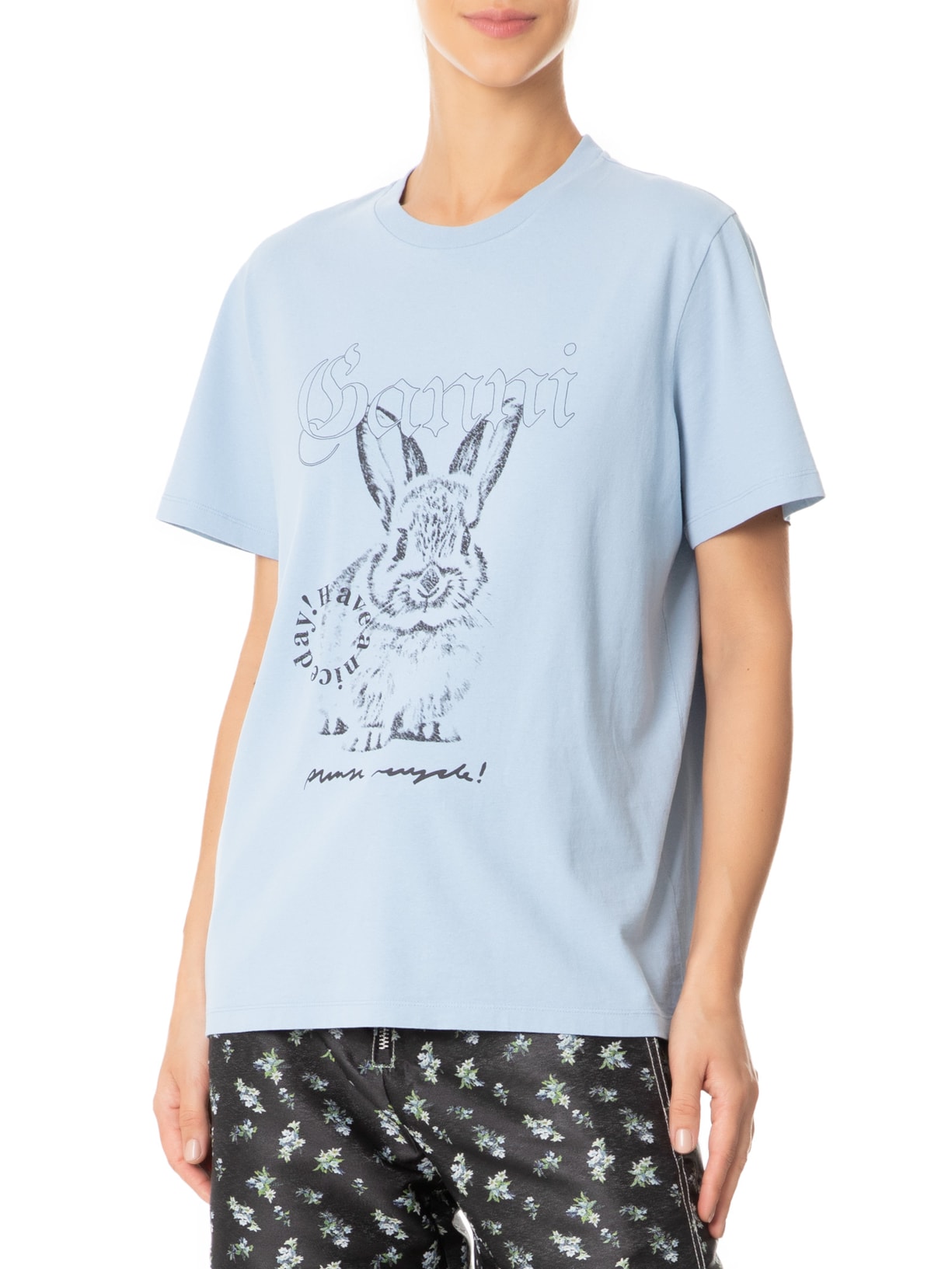 Camiseta Feminina Re-Cut Basic Cotton Jersey Rela Azul Ganni