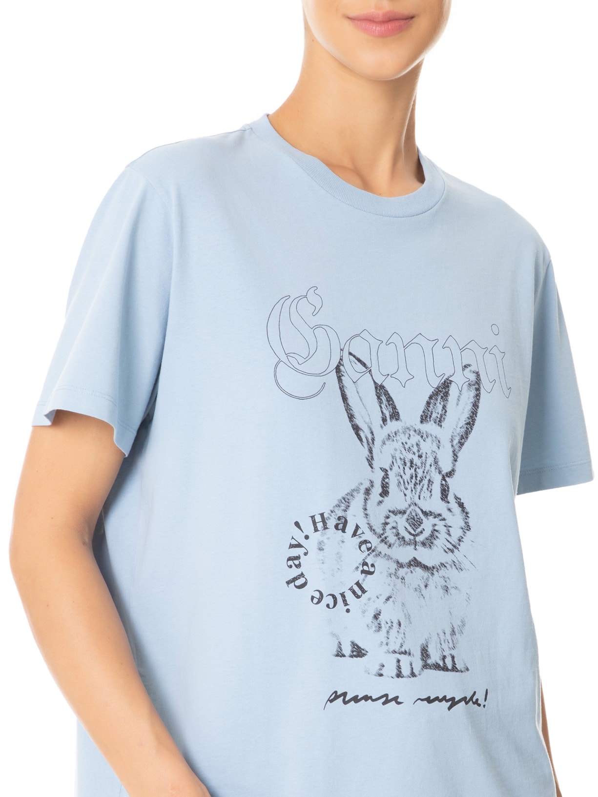 Camiseta Feminina Re-Cut Basic Cotton Jersey Rela Azul Ganni