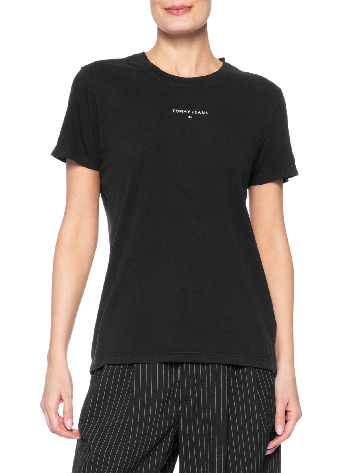 Camiseta Feminina Reg Linear SS Tee – Preto Tommy Jeans