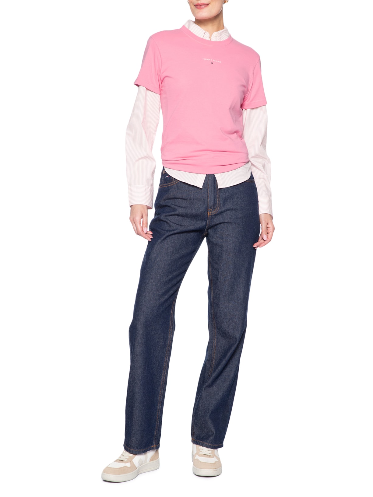 Camiseta Feminina Reg Linear SS Tee – Rosa Tommy Jeans