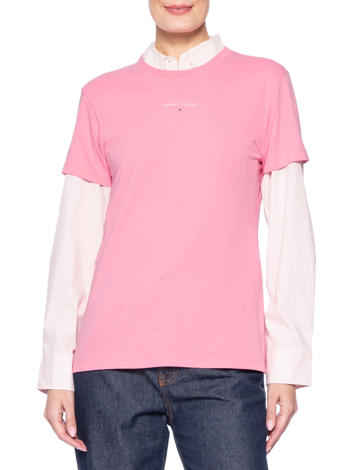 Camiseta Feminina Reg Linear SS Tee – Rosa Tommy Jeans