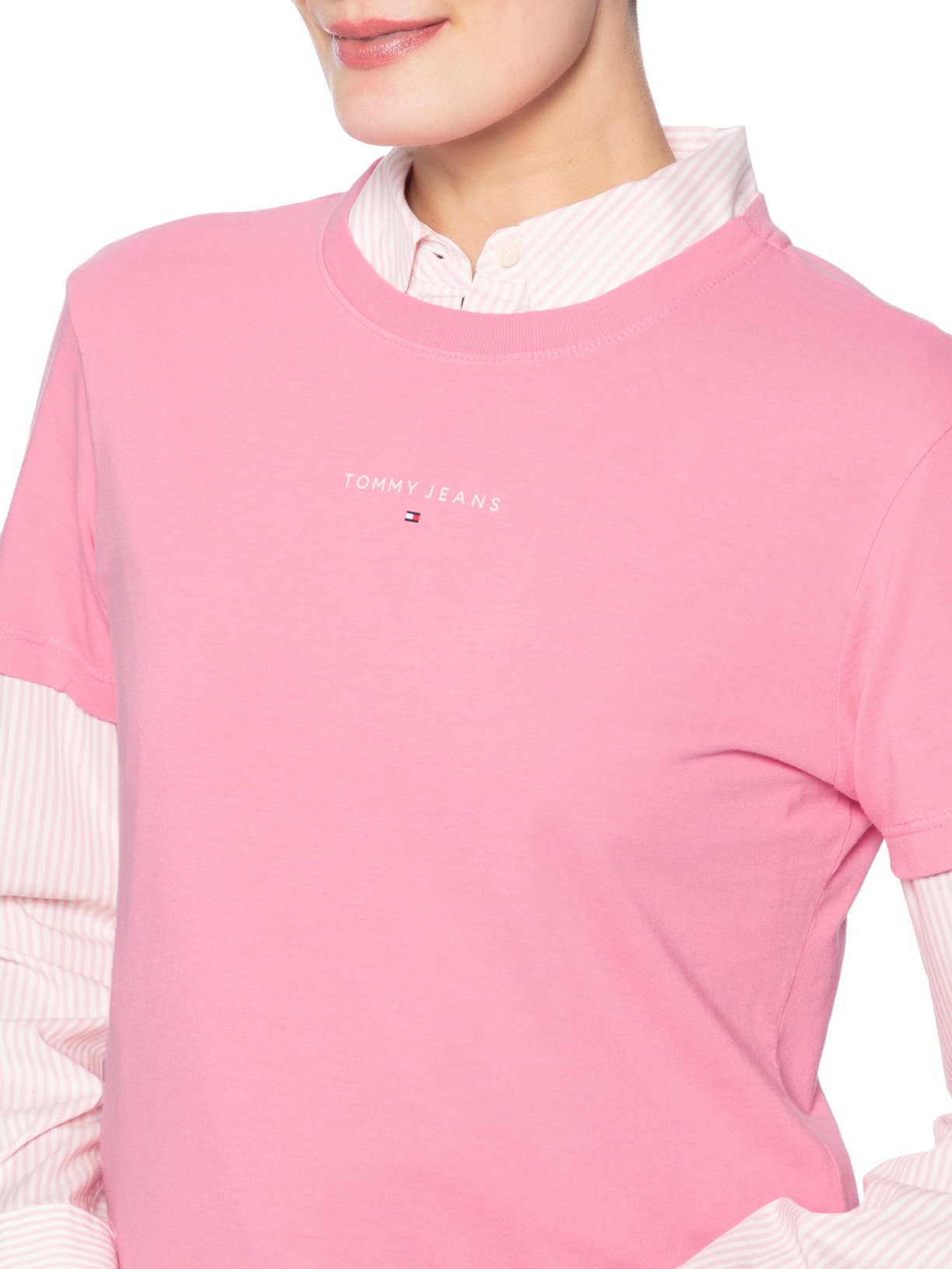 Camiseta Feminina Reg Linear SS Tee – Rosa Tommy Jeans
