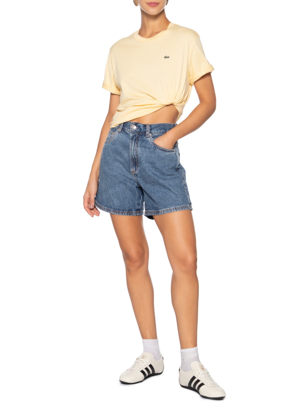 Camiseta Feminina Relaxed Fit Algodão Pima Amarelo Lacoste