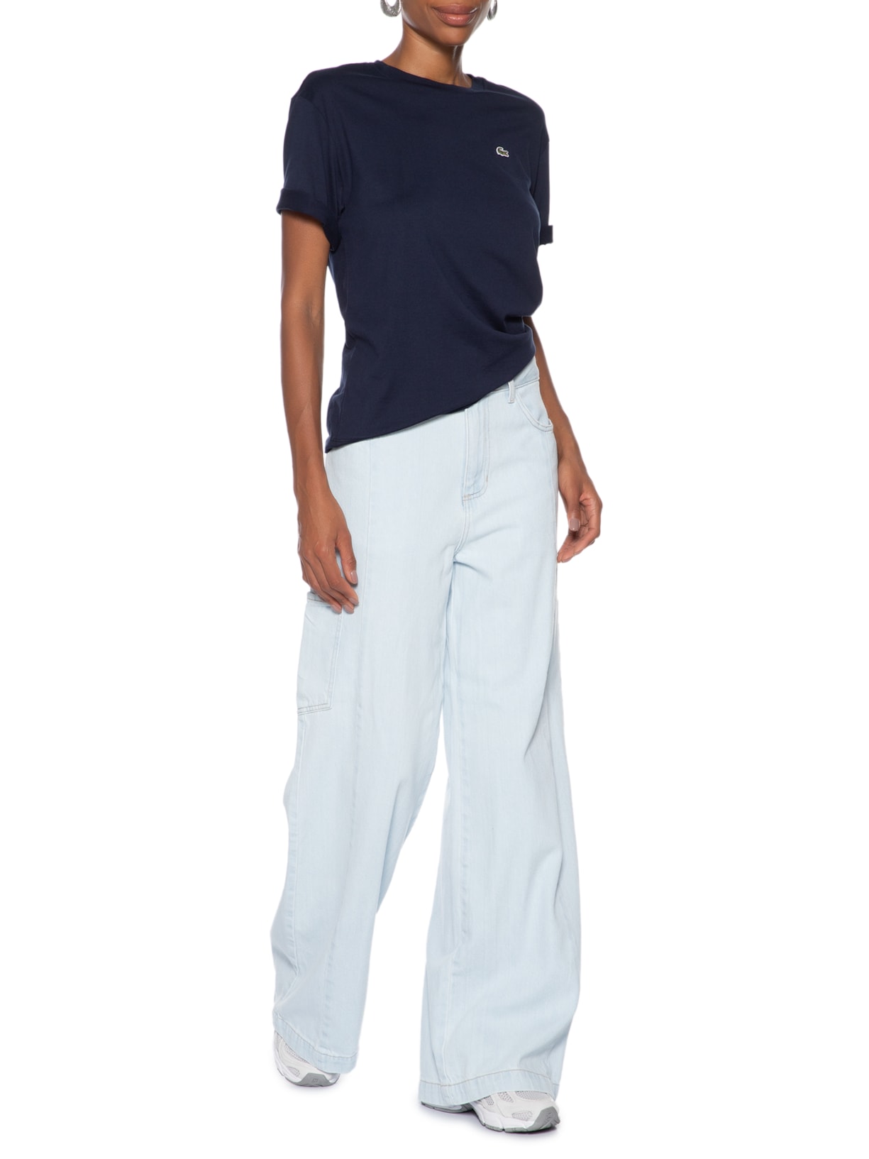 Camiseta Feminina Relaxed Fit Algodão Pima Azul Lacoste