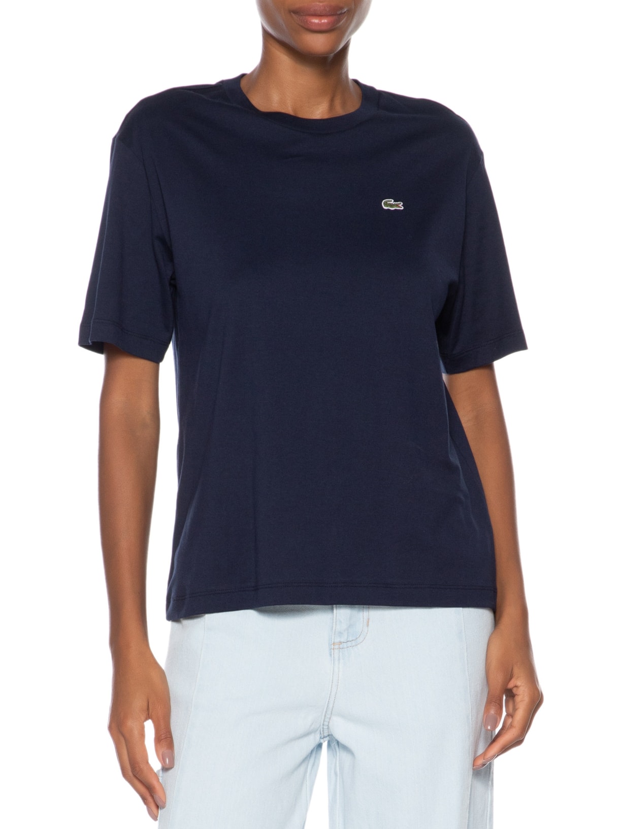 Camiseta Feminina Relaxed Fit Algodão Pima Azul Lacoste