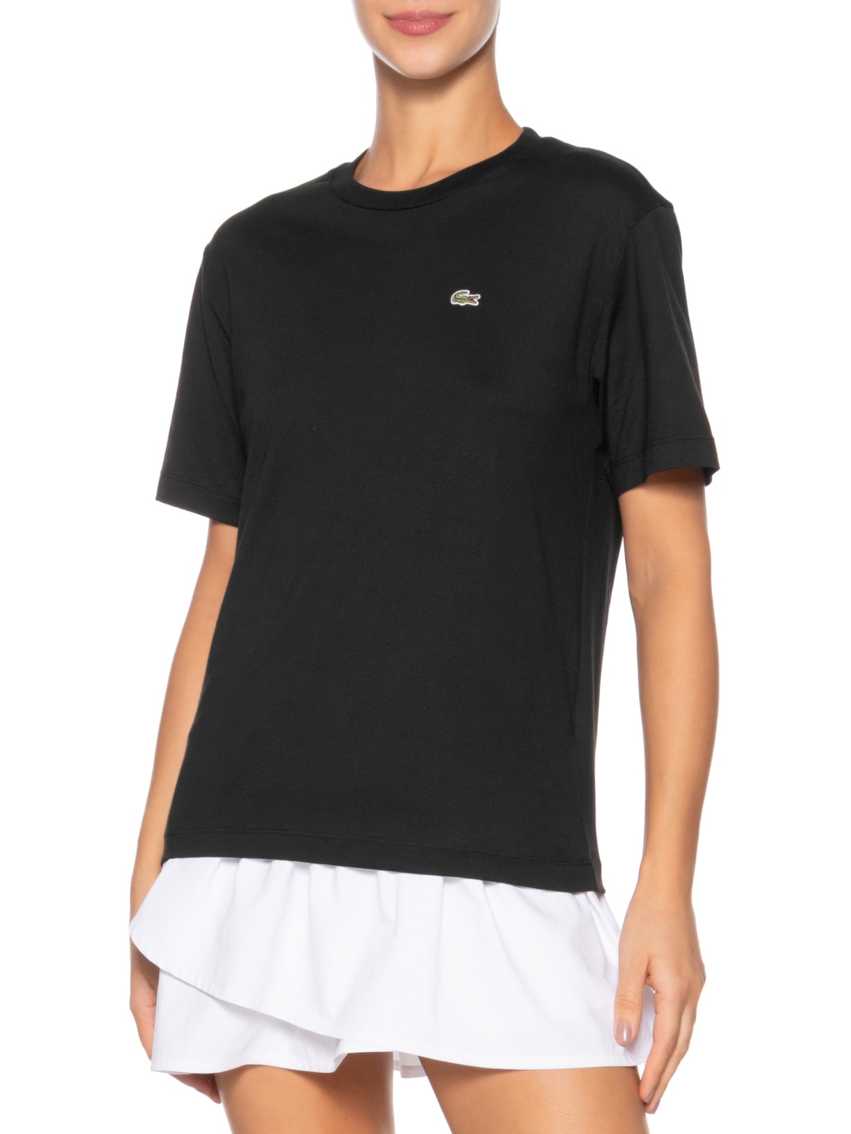 Camiseta Feminina Relaxed Fit Algodão Pima Preto Lacoste