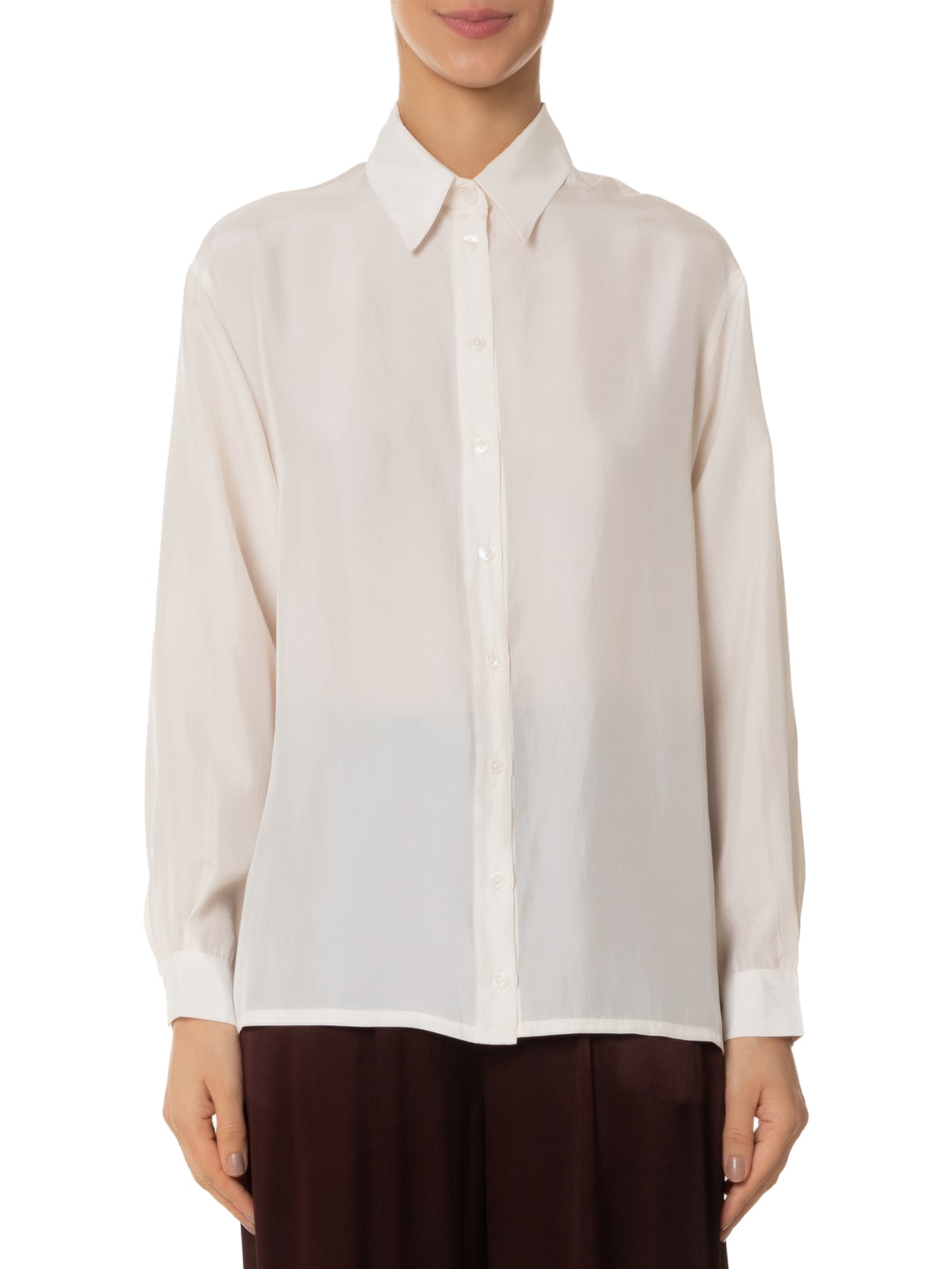 Camiseta Feminina Reta Em Seda Com Ombro Deslocado Bege  '2Essential