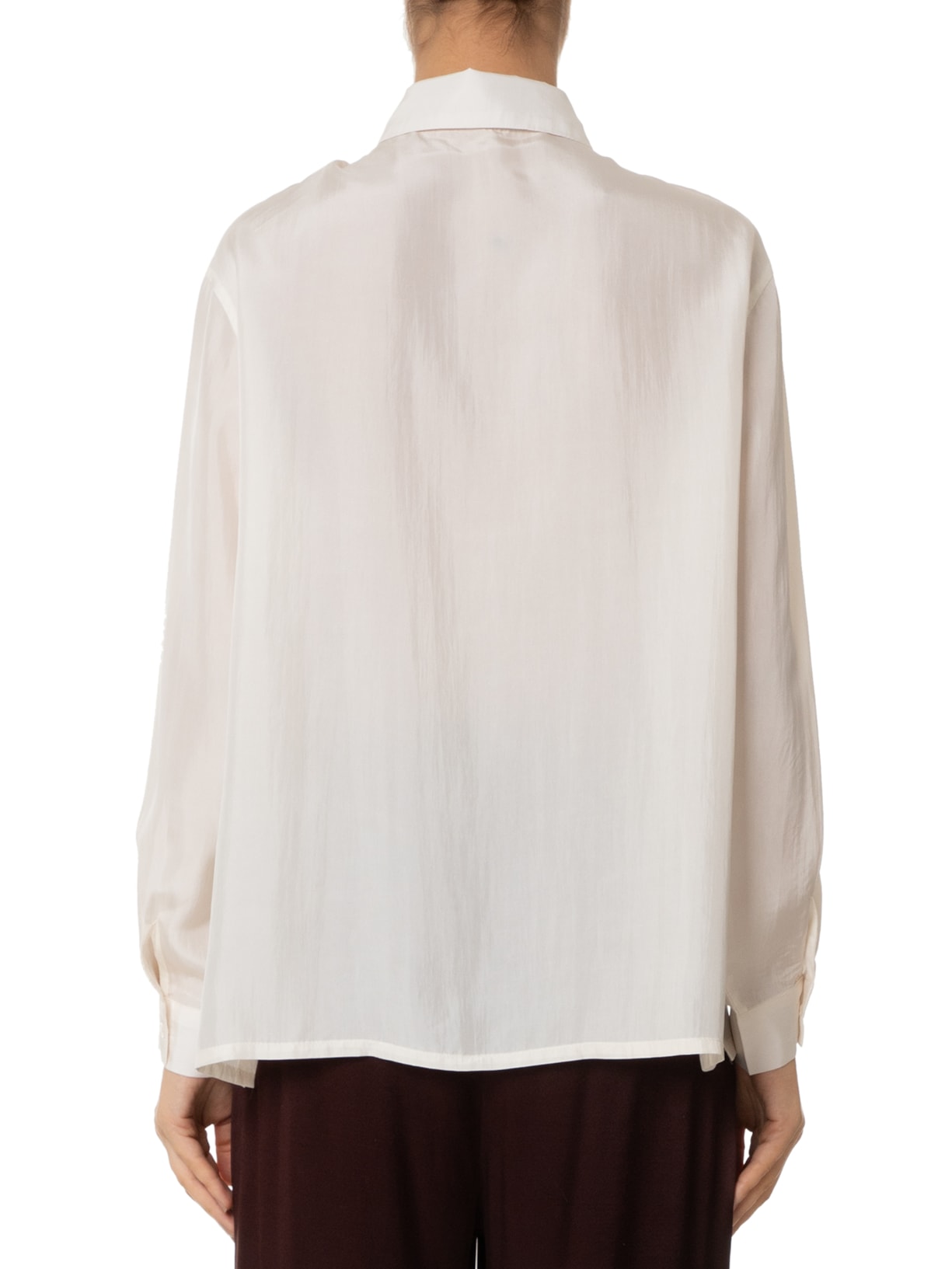 Camiseta Feminina Reta Em Seda Com Ombro Deslocado Bege  '2Essential