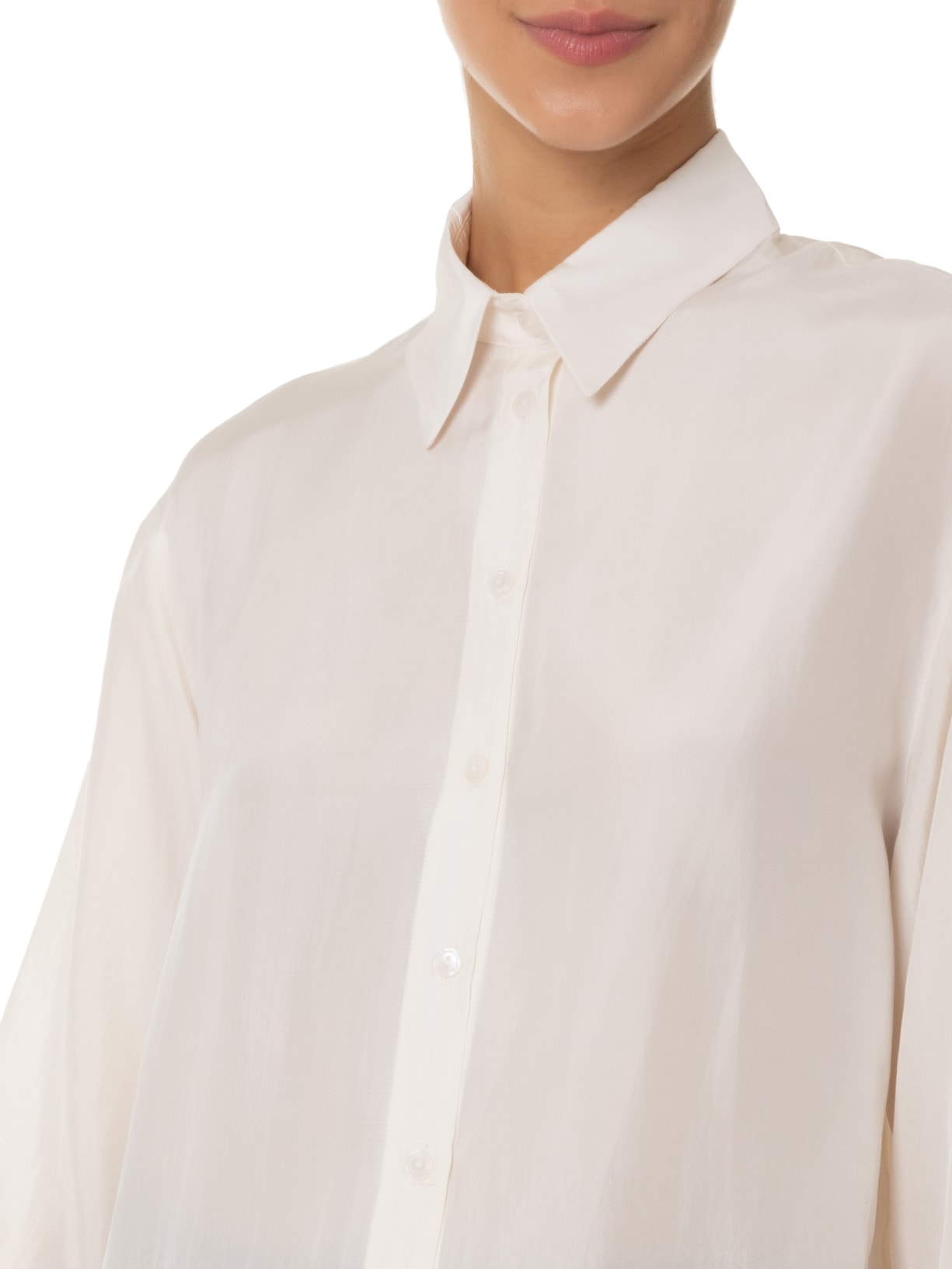 Camiseta Feminina Reta Em Seda Com Ombro Deslocado Bege  '2Essential