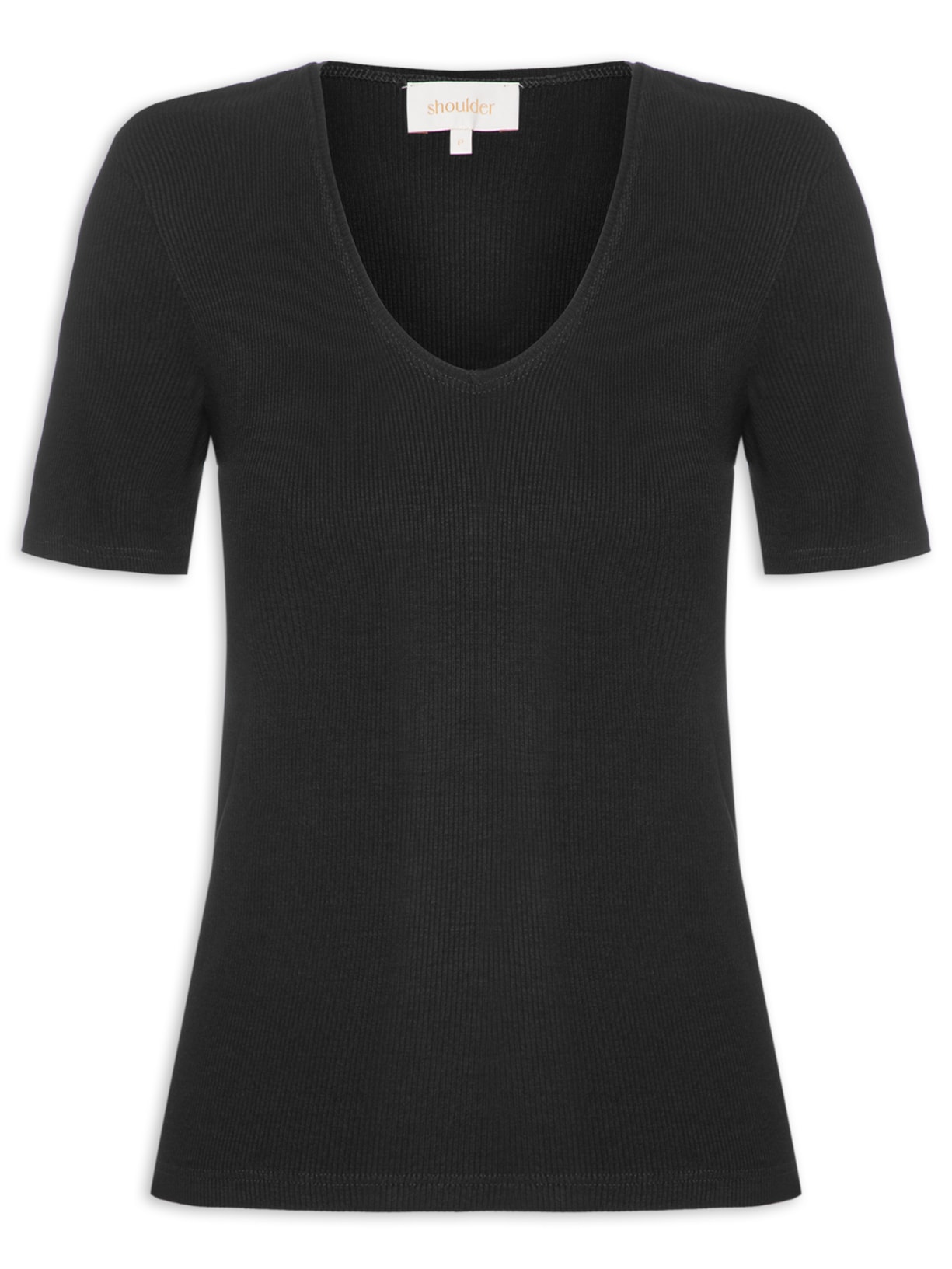 Camiseta Feminina Rib Decote V - Preto