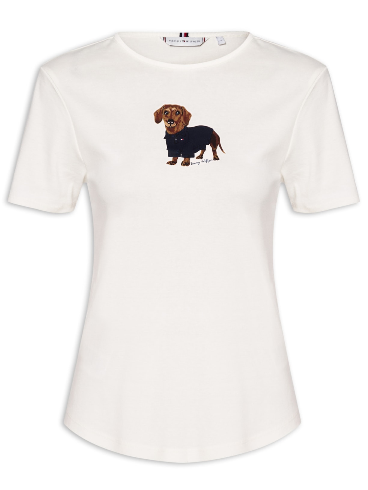 Camiseta Feminina Rib Dog Ringer Tee Branco Tommy Hilfiger