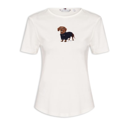 Camiseta Feminina Rib Dog Ringer Tee - Branco
