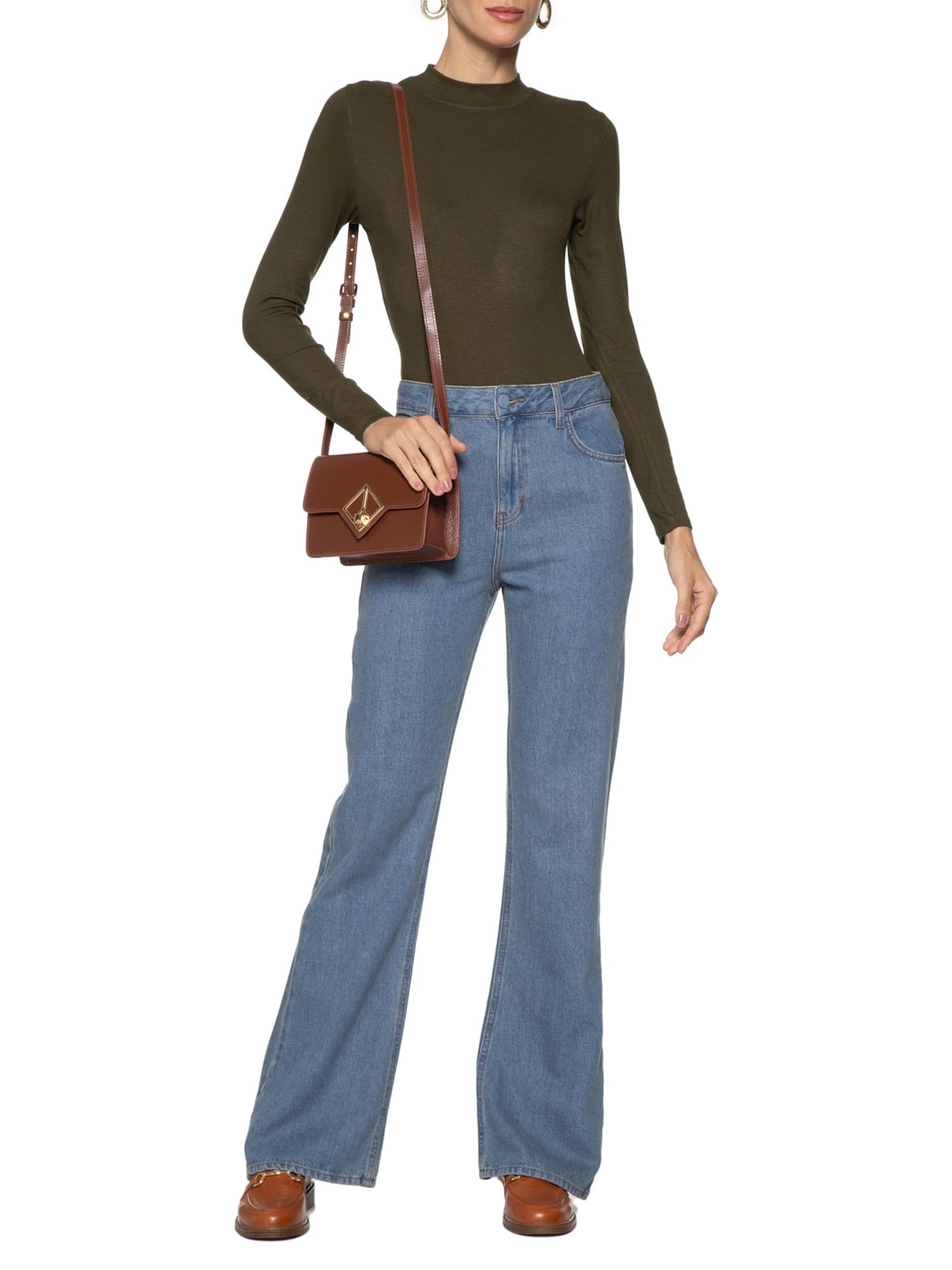 Camiseta Feminina Rib Manga Longa Verde  Shoulder