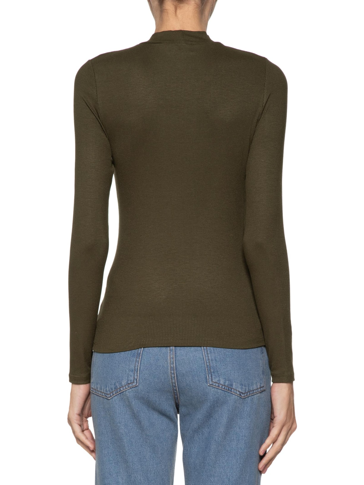 Camiseta Feminina Rib Manga Longa Verde  Shoulder