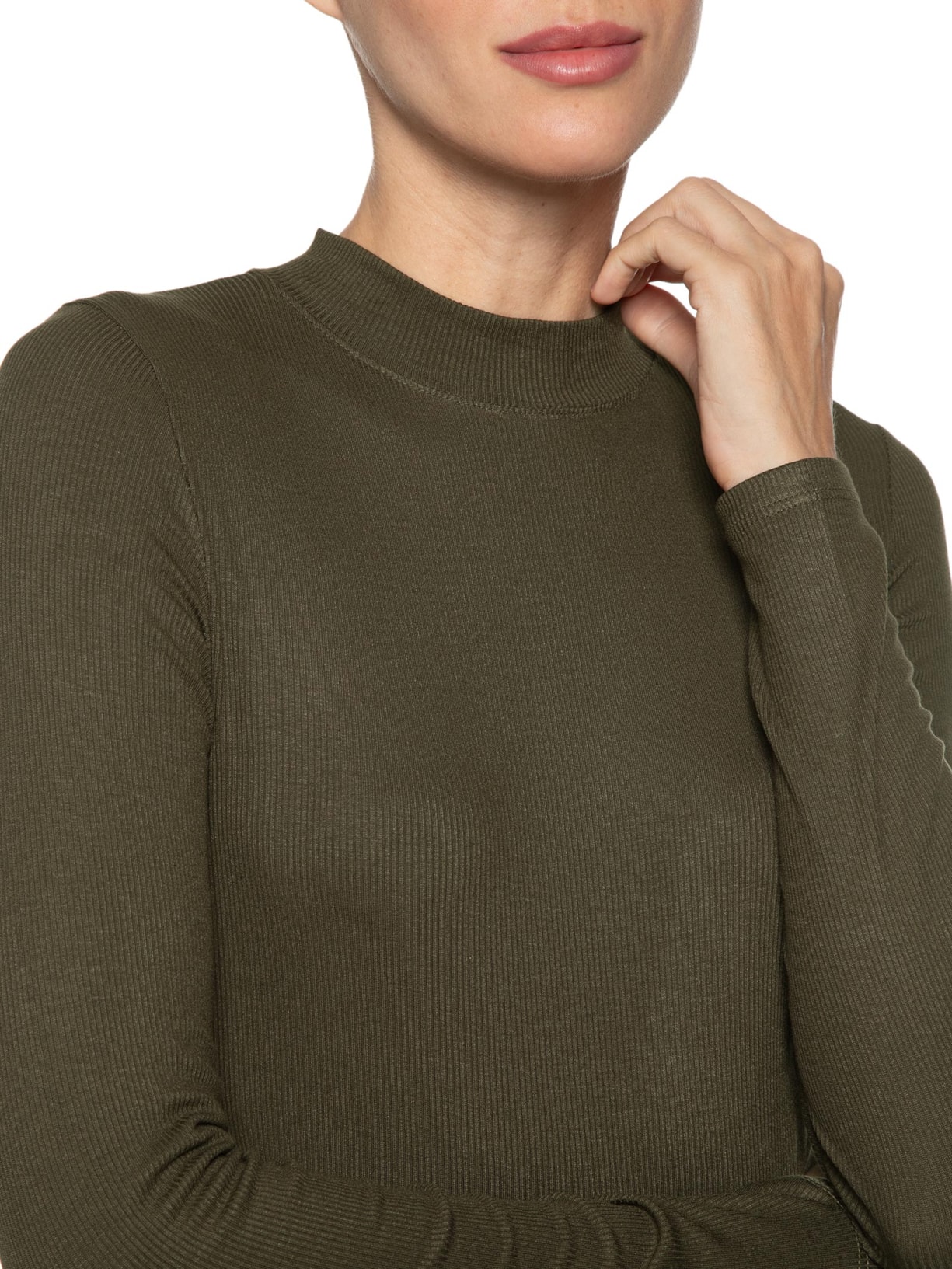 Camiseta Feminina Rib Manga Longa Verde  Shoulder