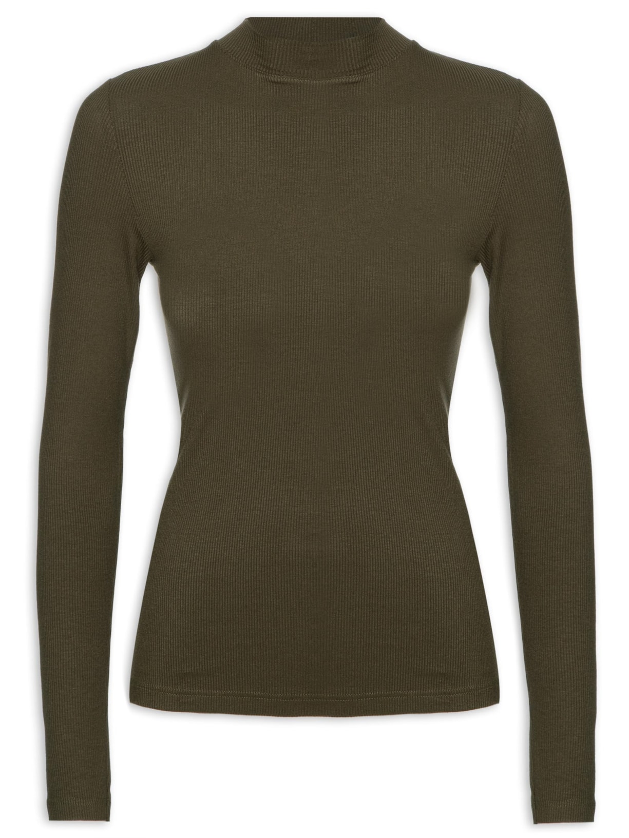 Camiseta Feminina Rib Manga Longa Verde  Shoulder