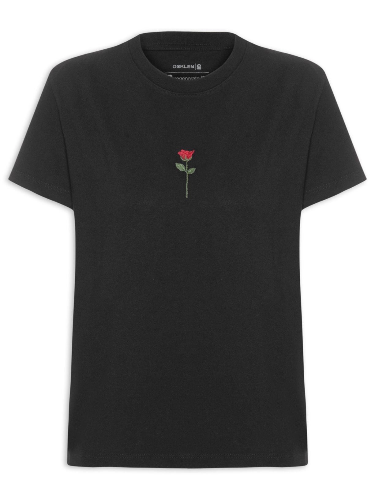 Camiseta Feminina Rosa Bordada - Preto