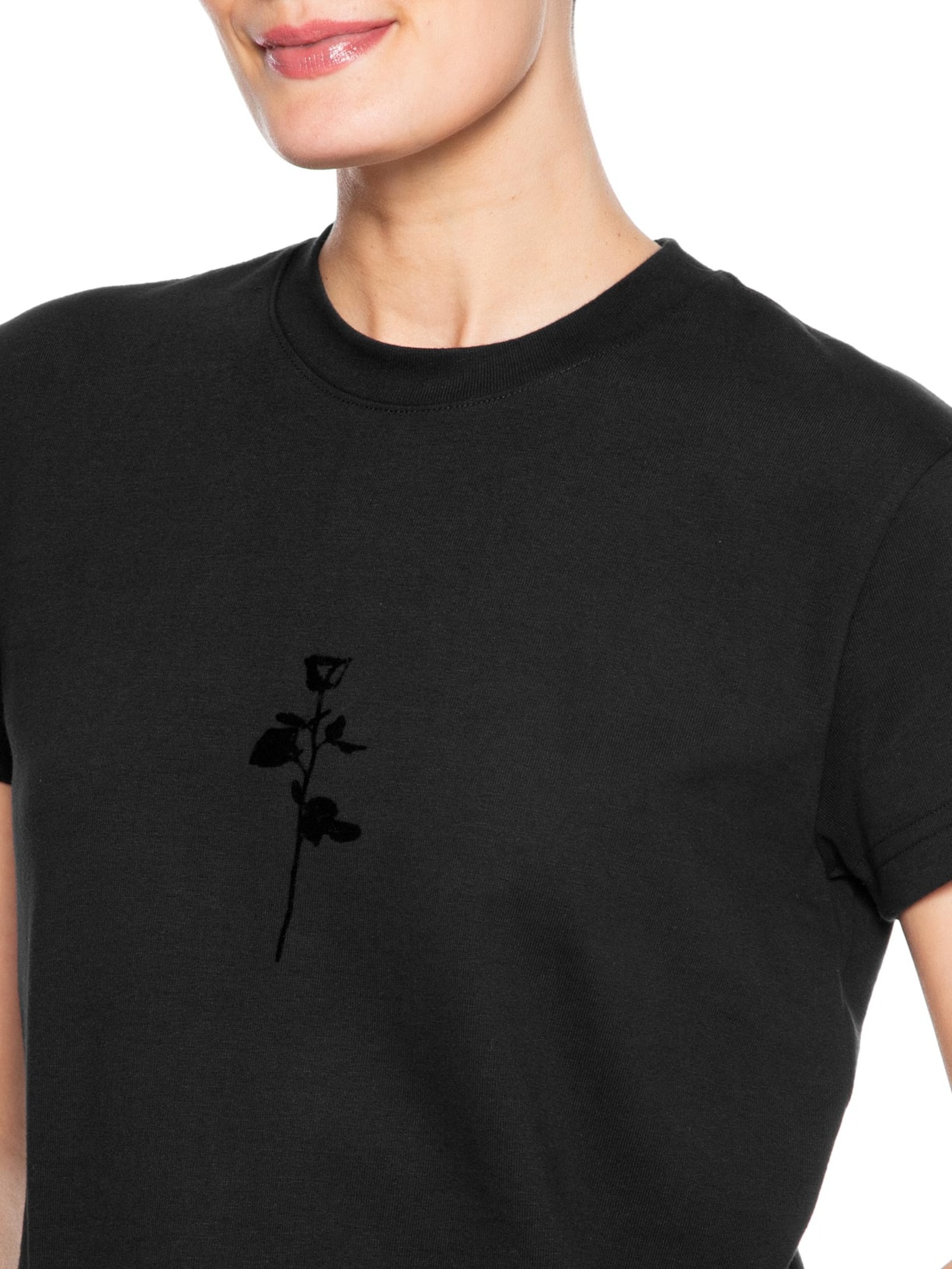 Camiseta Feminina Rosa Flocada Preta Osklen