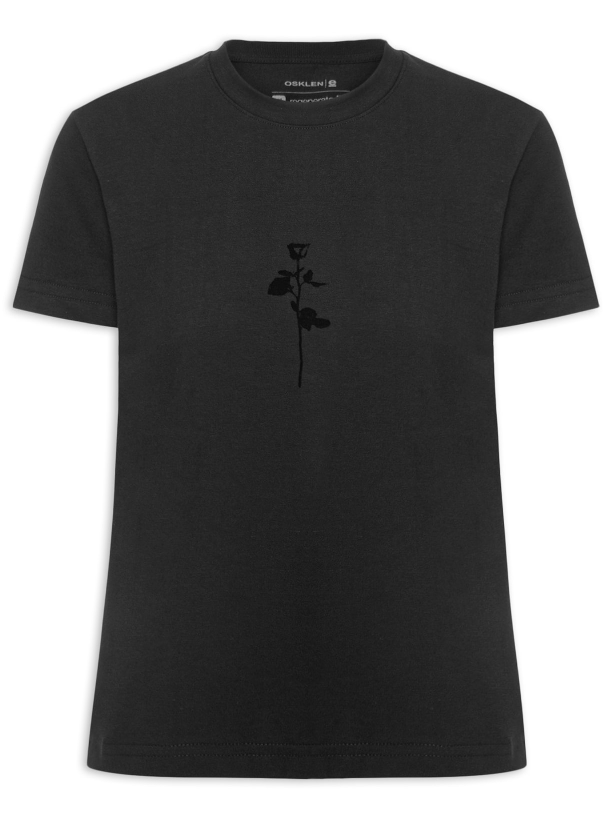 Camiseta Feminina Rosa Flocada - Preta