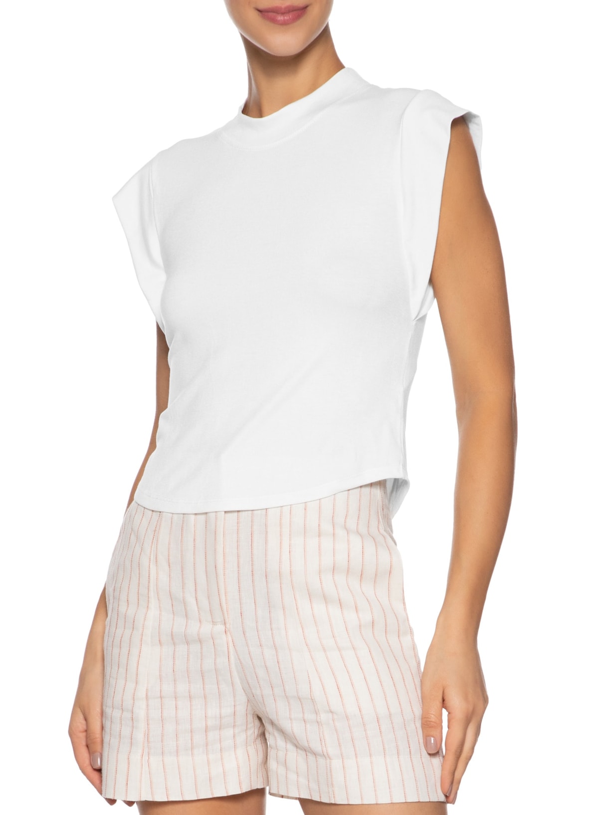 Camiseta Feminina Sem Manga Básica Branco Basiq