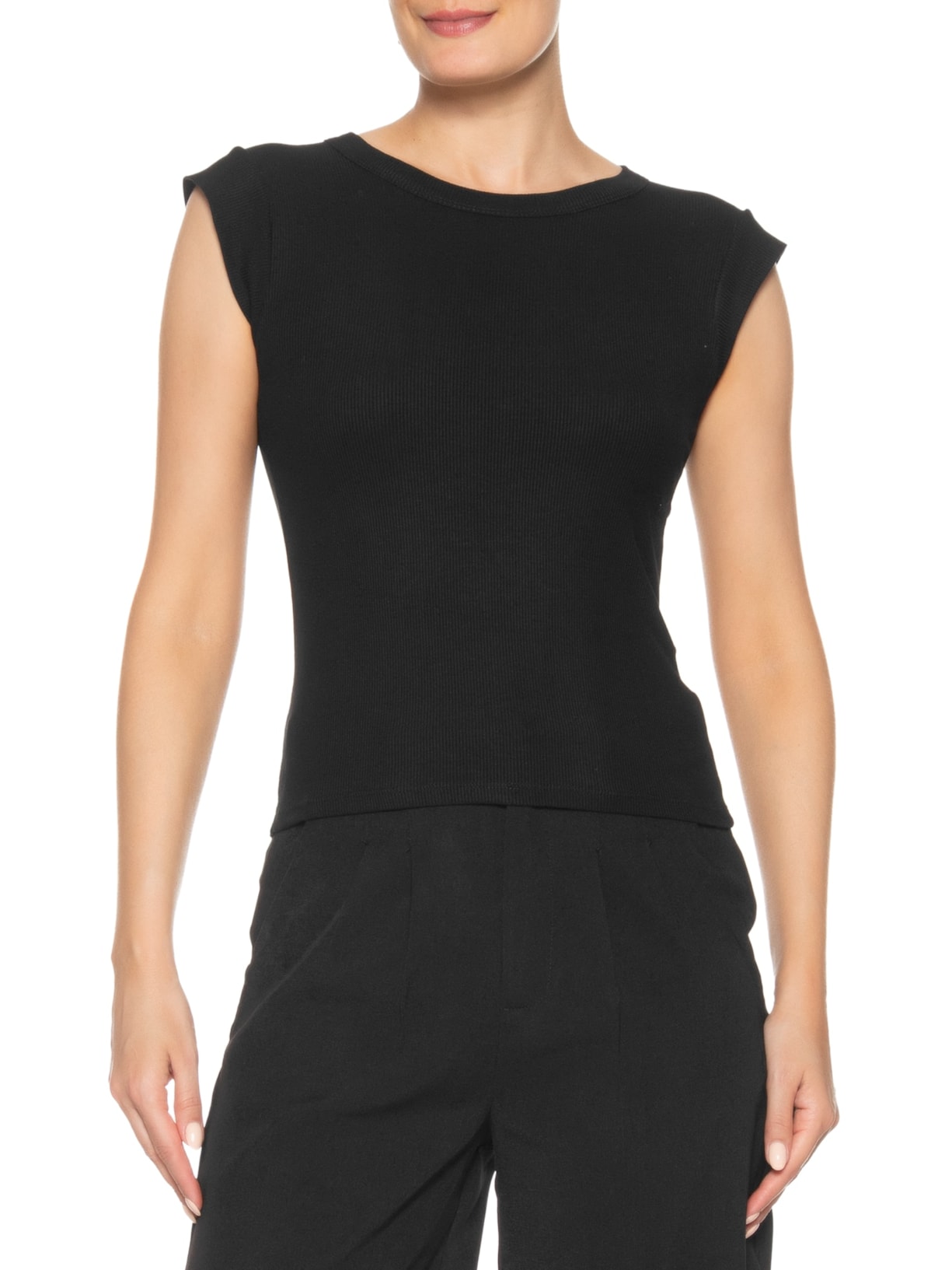 Camiseta Feminina Sem Manga Básica Preto Basiq