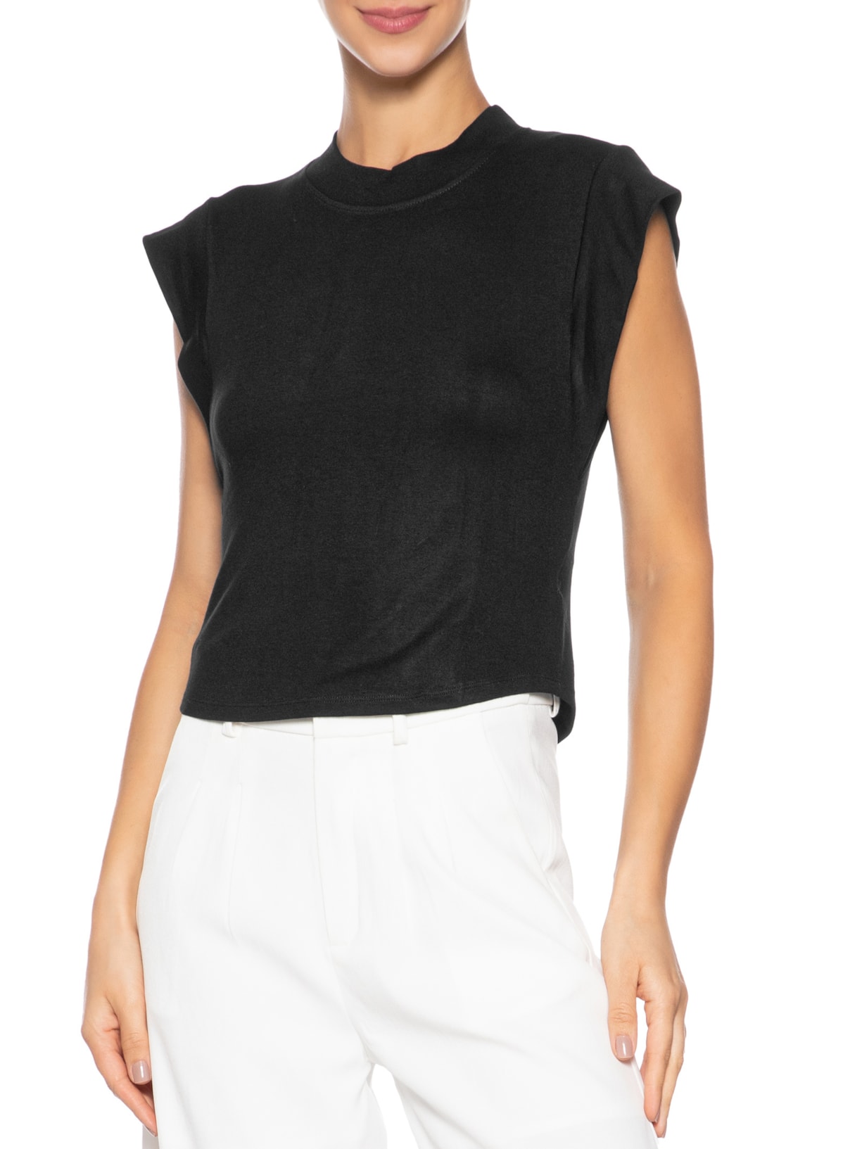 Camiseta Feminina Sem Manga Básica Preto Basiq