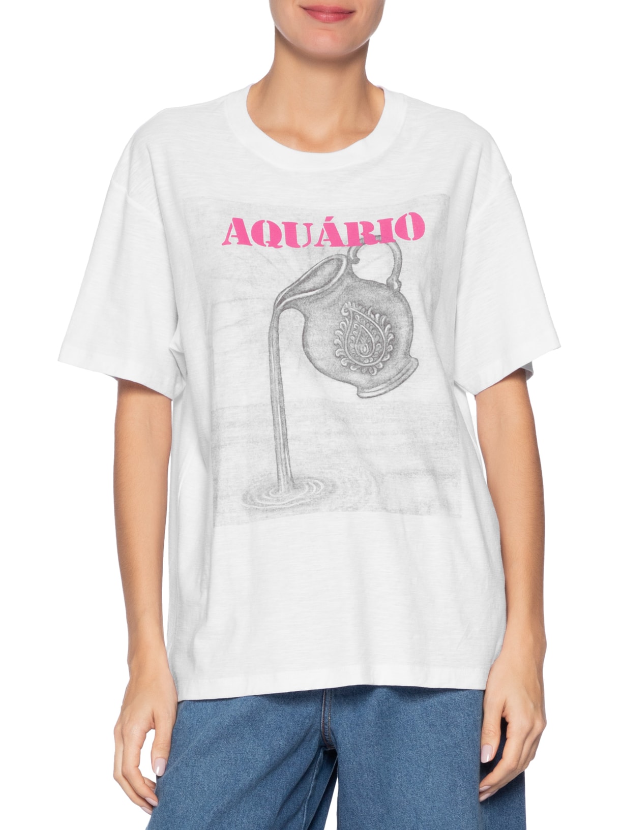 Camiseta Feminina Signo Aquário Branco Maria Filó