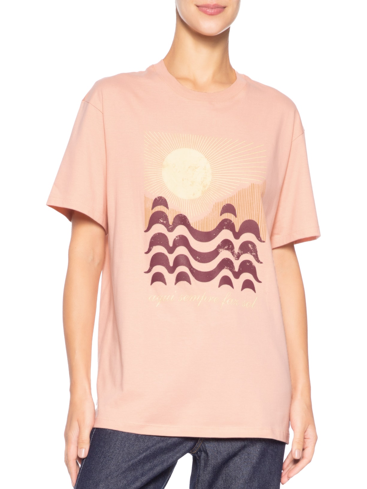 Camiseta Feminina Silk Aqui Sempre Faz Sol Rosa Dress To