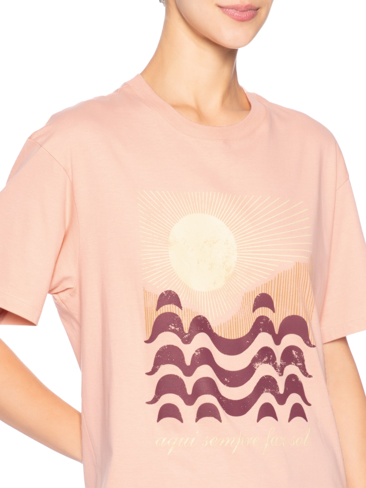 Camiseta Feminina Silk Aqui Sempre Faz Sol Rosa Dress To