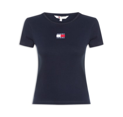 Camiseta Feminina Slim Badge Rib Tee - Azul