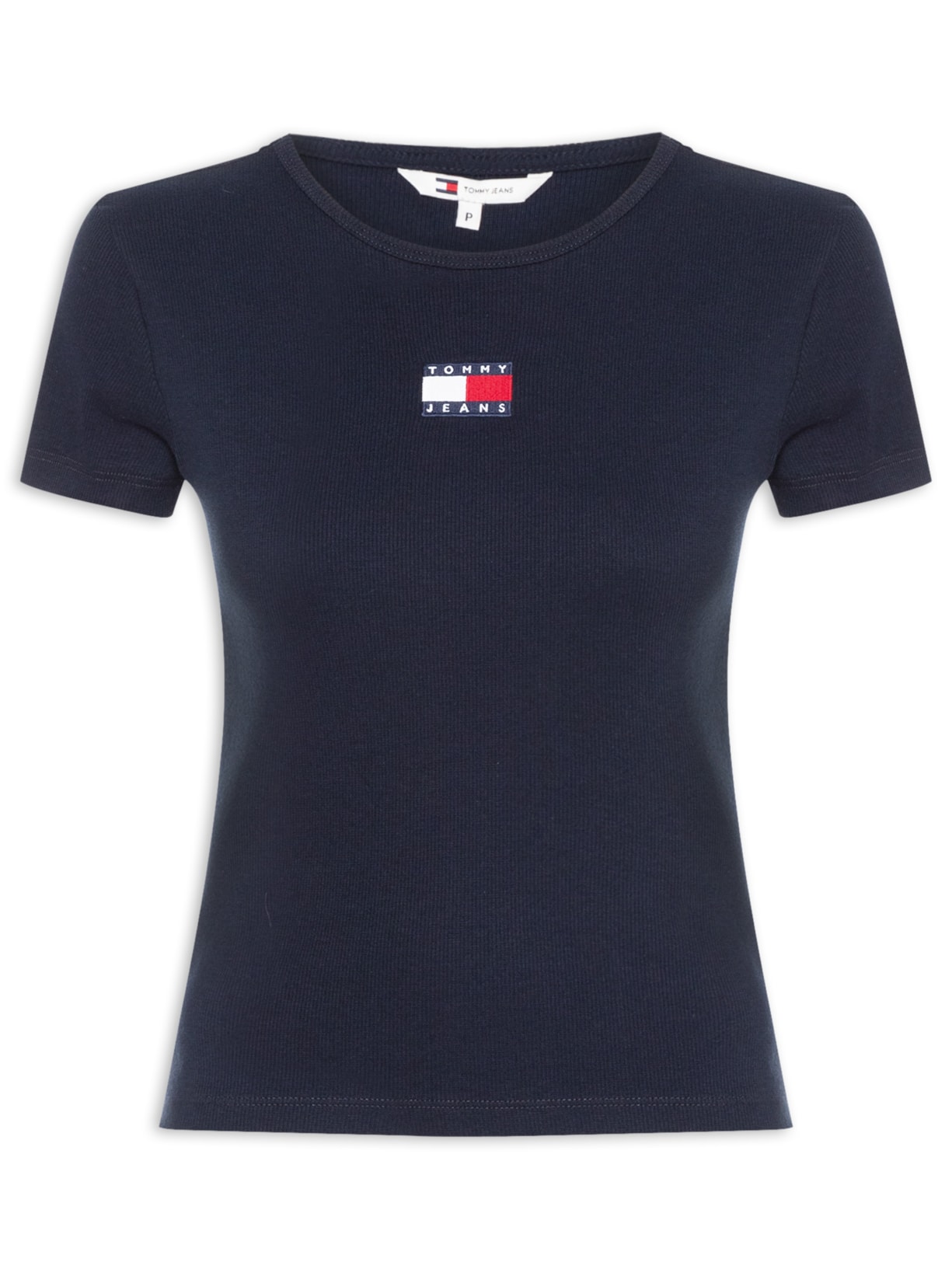 Camiseta Feminina Slim Badge Rib Tee - Azul